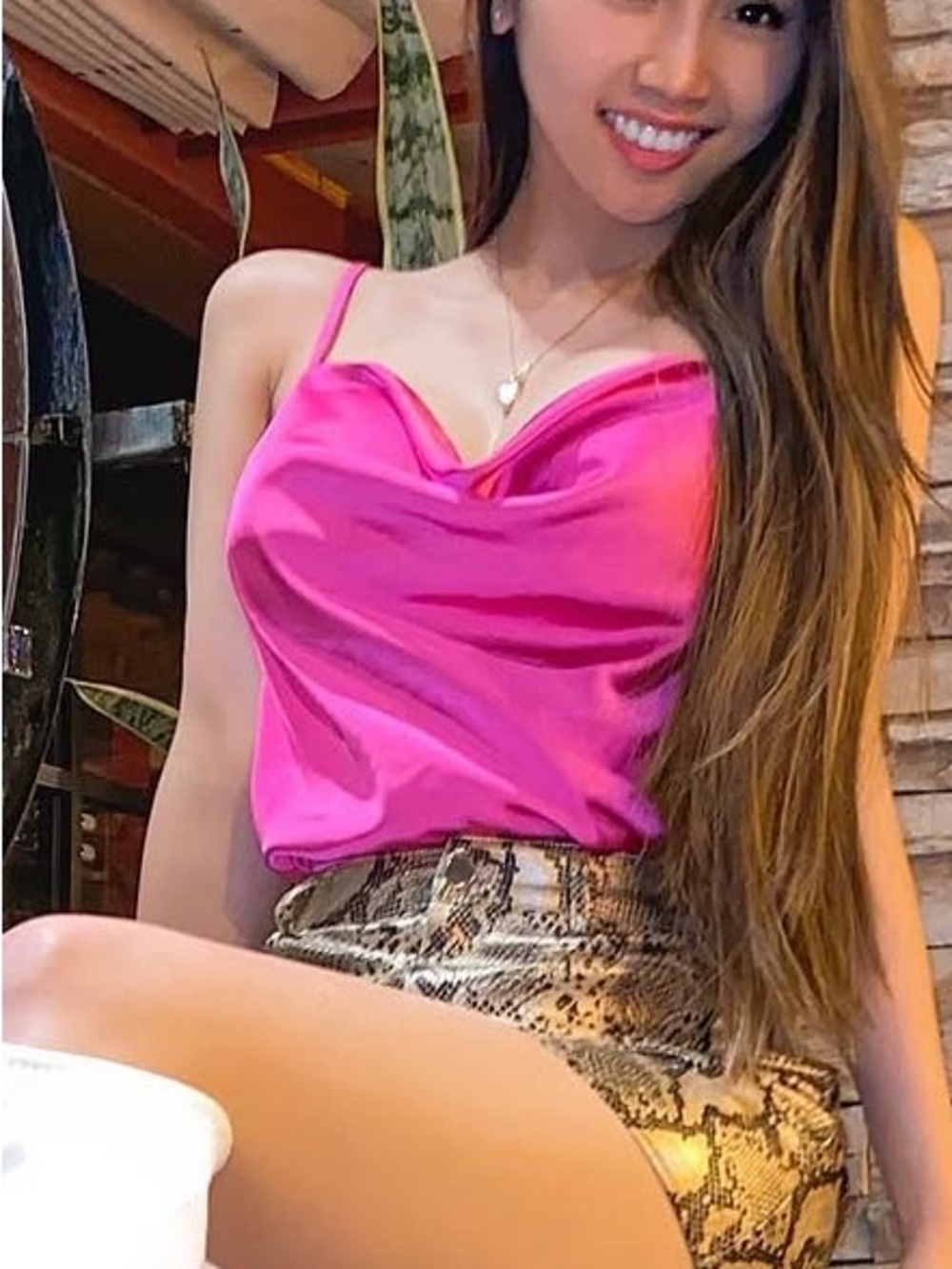 NWT Hot Pink Satin Cami Top Spaghetti Straps Lovers + Friends